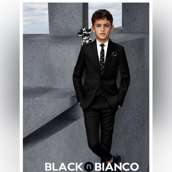 Black N Bianco Boys'Modern Slim Fit 5 PIECE Suit In Helen Black